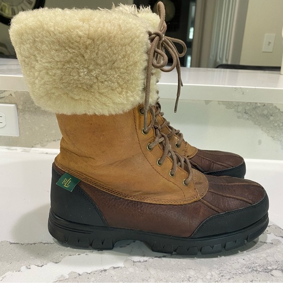 Ralph Lauren Quinta fur midi boot winter waterproof rubber duck leather boot 9